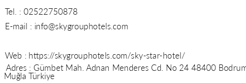 Sky Star Hotel telefon numaralar, faks, e-mail, posta adresi ve iletiim bilgileri